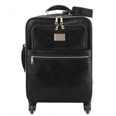 Voyager 4 Wheels Italian Leather Suitcase Black