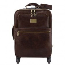 Voyager 4 Wheels Italian Leather Suitcase Dark Brown